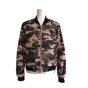 Miss London Pink Olive Black Quilted Camouflage Bomber Jacket Coat Size Large